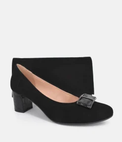 Bioeco Plush Black Suede Block Heel Shoes