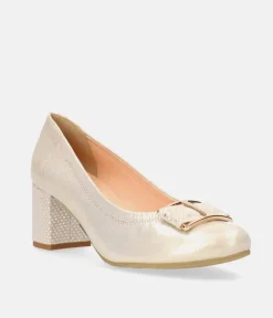 Bioeco Stylish Gold Shimmer Block Heel Shoes