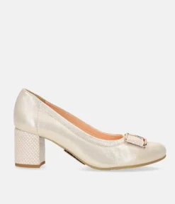 Bioeco Stylish Gold Shimmer Block Heel Shoes