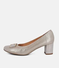 Bioeco Stylish Gold Shimmer Block Heel Shoes