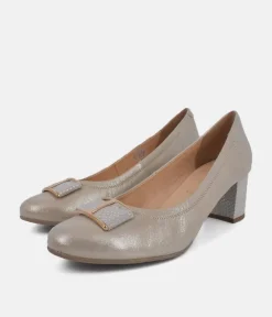 Bioeco Stylish Gold Shimmer Block Heel Shoes