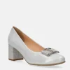Bioeco Stylish Silver Shimmer Block Heel Shoes