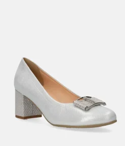 Bioeco Stylish Silver Shimmer Block Heel Shoes