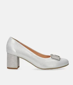 Bioeco Stylish Silver Shimmer Block Heel Shoes