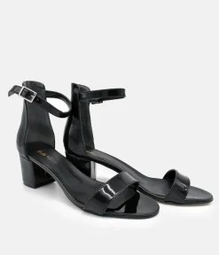 Black Patent Barely There Block Heels