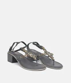 BOTTEGA Black Embellished Block Heel Sandal