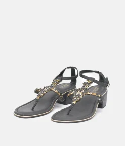 BOTTEGA Black Embellished Block Heel Sandal