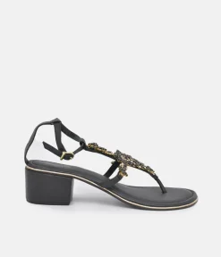 BOTTEGA Black Embellished Block Heel Sandal