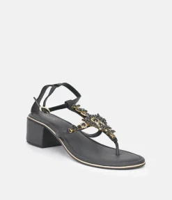 BOTTEGA Black Embellished Block Heel Sandal
