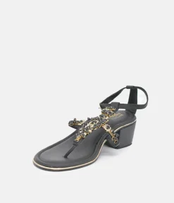 BOTTEGA Black Embellished Block Heel Sandal