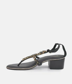 BOTTEGA Black Embellished Block Heel Sandal