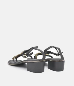 BOTTEGA Black Embellished Block Heel Sandal