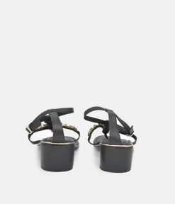 BOTTEGA Black Embellished Block Heel Sandal