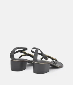 BOTTEGA Black Embellished Block Heel Sandal