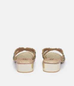 Bottega Gold/Green Leather Embellished Slip On Sandal