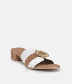 BOTTEGA Leather/Suede Embellished Slip On Sandal