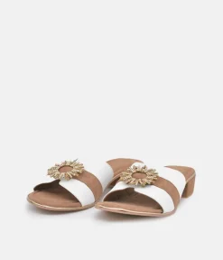 BOTTEGA Leather/Suede Embellished Slip On Sandal