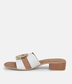 BOTTEGA Leather/Suede Embellished Slip On Sandal