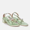 Bottega Metallic Green Embellished Block Heel Sandal