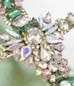 Bottega Metallic Green Embellished Block Heel Sandal