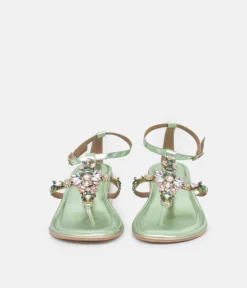 Bottega Metallic Green Embellished Block Heel Sandal