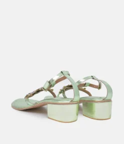 Bottega Metallic Green Embellished Block Heel Sandal