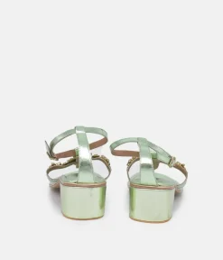 Bottega Metallic Green Embellished Block Heel Sandal