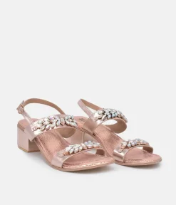 BOTTEGA Rose Gold Embellished Block Heel Sandal