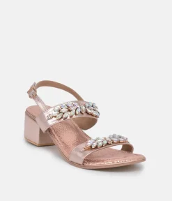 BOTTEGA Rose Gold Embellished Block Heel Sandal