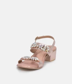 BOTTEGA Rose Gold Embellished Block Heel Sandal