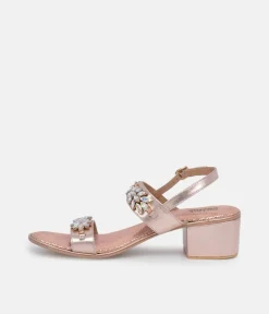BOTTEGA Rose Gold Embellished Block Heel Sandal