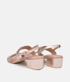 BOTTEGA Rose Gold Embellished Block Heel Sandal