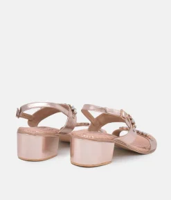 BOTTEGA Rose Gold Embellished Block Heel Sandal