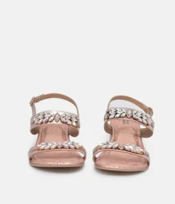 BOTTEGA Rose Gold Embellished Block Heel Sandal