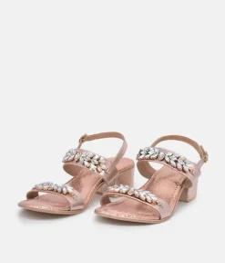 BOTTEGA Rose Gold Embellished Block Heel Sandal