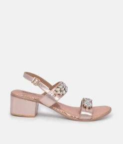 BOTTEGA Rose Gold Embellished Block Heel Sandal