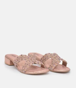 BOTTEGA Rose Gold Leather Embellished Slip On Sandal