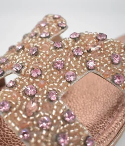 BOTTEGA Rose Gold Leather Embellished Slip On Sandal
