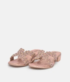 BOTTEGA Rose Gold Leather Embellished Slip On Sandal