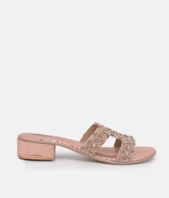BOTTEGA Rose Gold Leather Embellished Slip On Sandal