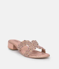 BOTTEGA Rose Gold Leather Embellished Slip On Sandal