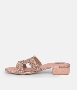 BOTTEGA Rose Gold Leather Embellished Slip On Sandal