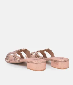BOTTEGA Rose Gold Leather Embellished Slip On Sandal