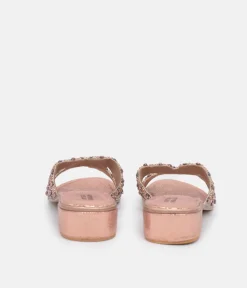 BOTTEGA Rose Gold Leather Embellished Slip On Sandal