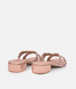 BOTTEGA Rose Gold Leather Embellished Slip On Sandal
