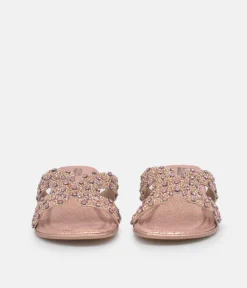 BOTTEGA Rose Gold Leather Embellished Slip On Sandal