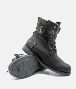 Casual Cosy Lined Mustang Black Ankle Boots