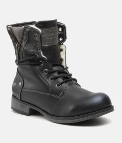 Casual Cosy Lined Mustang Black Ankle Boots