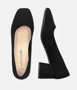 Chic Black Suede Low Block Heels