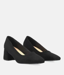 Chic Black Suede Low Block Heels